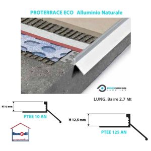 Profilo Per Terrazze e Balconi Alluminio Naturale Proterrace Spessore 1CM / 1,25Cm Lunghezza Barra 2,70 ML.- Progress